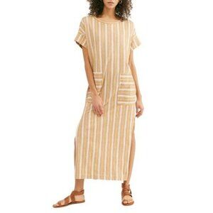 New FREE PEOPLEMarguerite Tee Maxi Dress In Sand Combo Size Large